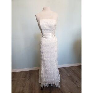 Galina Davids Bridal Womens 6 Wedding Dress Lacy Train Classic Strapless Elegant